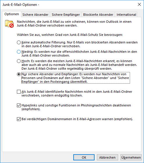 Einige Junk-E-Mails erreichen den Posteingang, nachdem die Junk-E-Mail-Optionen auf "Nur ... 213fff0a-56a2-4b67-a1c3-b90e99f5bf1e.png