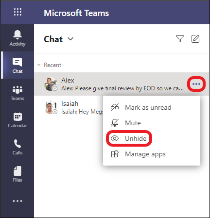 Ausblenden, einblenden, stumm schalten oder anheften eines Chats in Teams 38445f58-823d-4ba0-8118-778dff49d312.png
