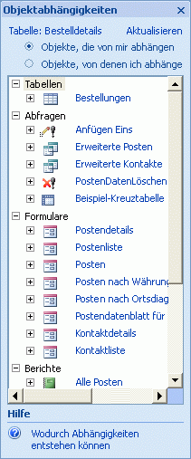 Mit der finden Sie unter Beziehung Objekte Objektabhängigkeiten (Bereich) bb61cf78-e10b-4780-b075-3bb0d396994e.gif