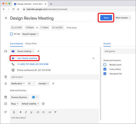 Planen einer Teams-Besprechung über googlenen Kalender ed4dcb7f-6257-4d86-a0ca-39d137310f39.png