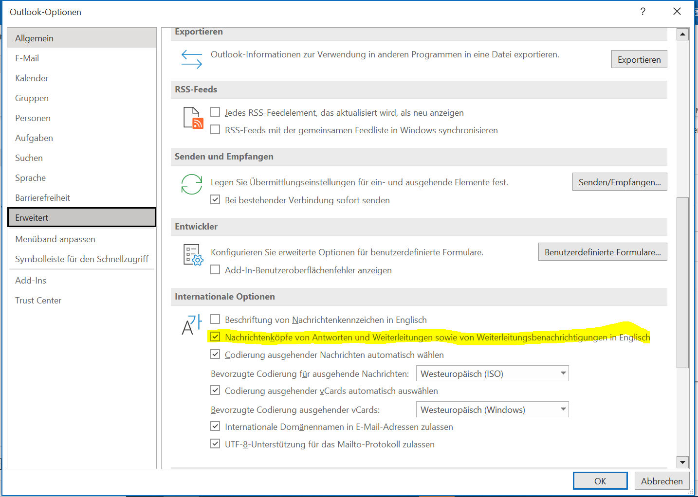 Internationale Anzeigeoption in Outlook Web App Internationale Option in Outlook Desktop App.PNG