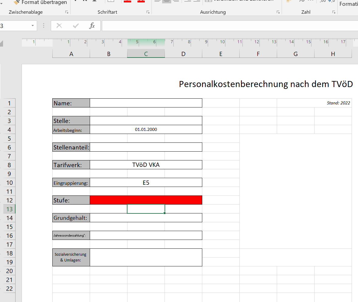 Stufenzugehörigkeit (TVöD) von Excel ausrechnen lassen Tabelle Personalkostenberechnung.jpg