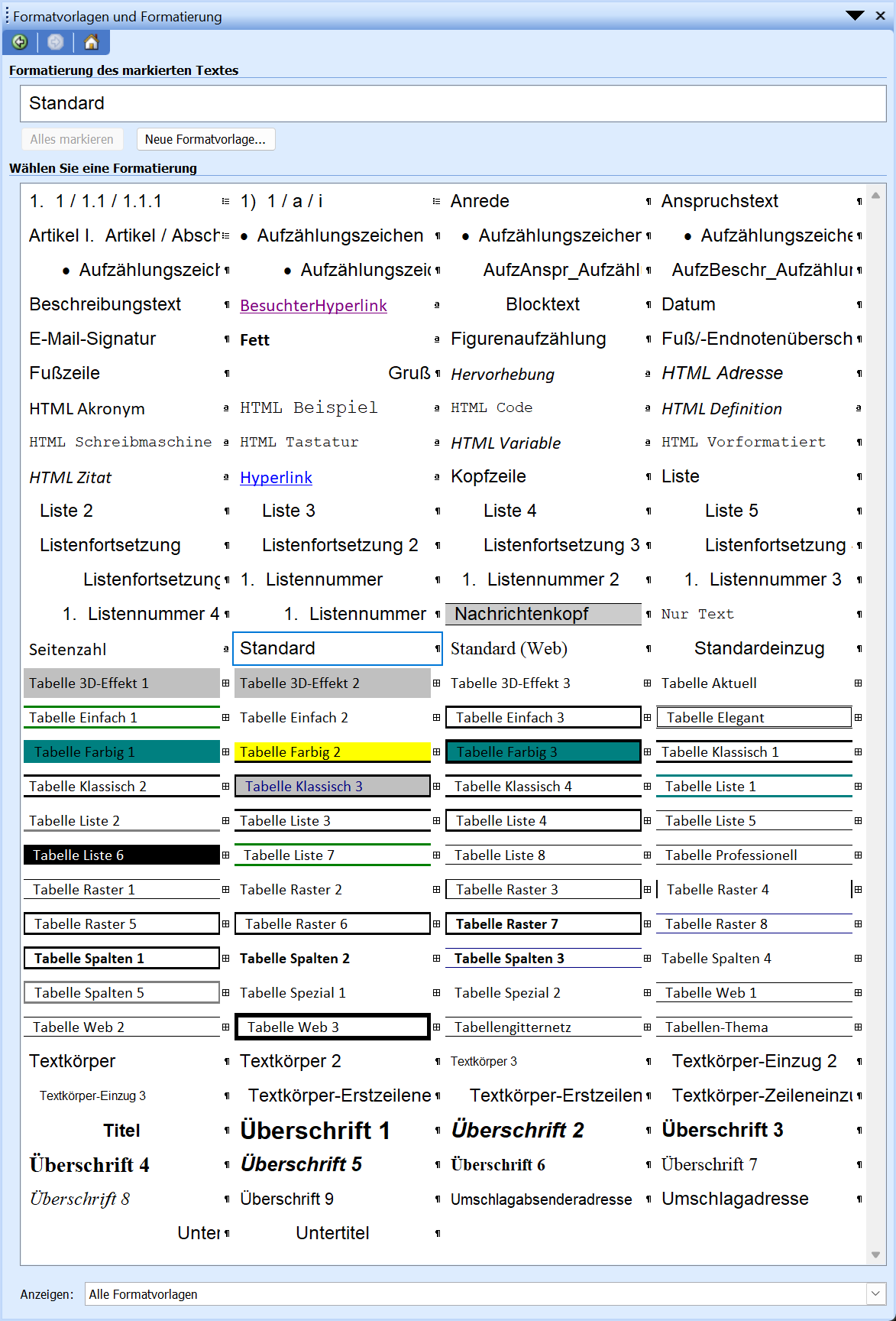 Format(vorlage) für Zeilennummern ändern Word 2003 Formatvorlagen.png